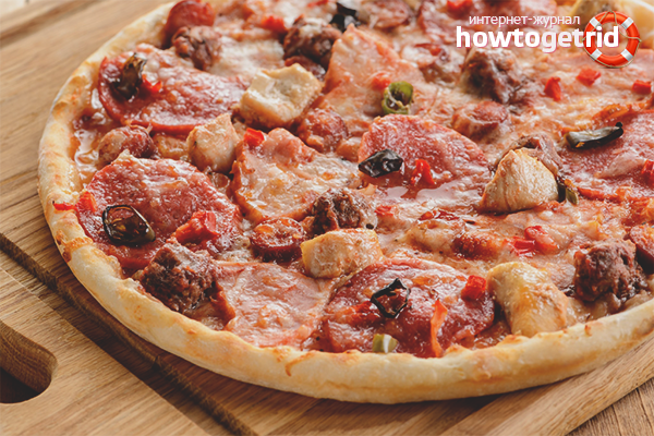 Meat pizza in the pan