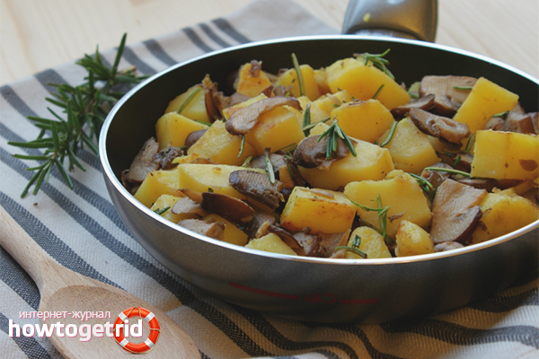 Fried potatoes with mushrooms
