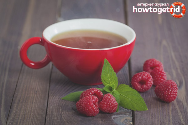 Tea with raspberries at a temperature