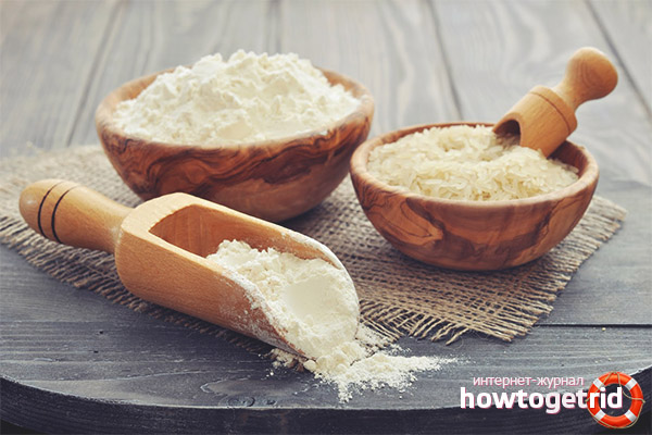 Rice flour in a coffee grinder