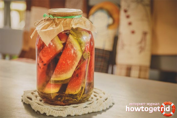Pickled watermelons in jars for the winter